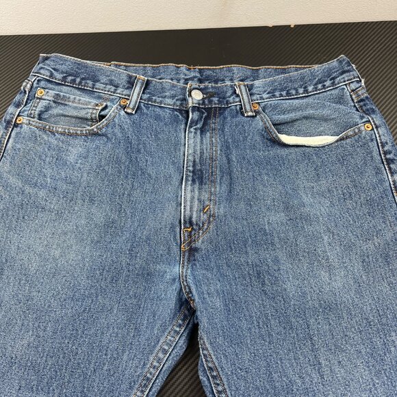 Levis 505 Mens Straight Leg Blue Denim Jeans Size 36x32 Workwear Casual - Picture 3 of 13